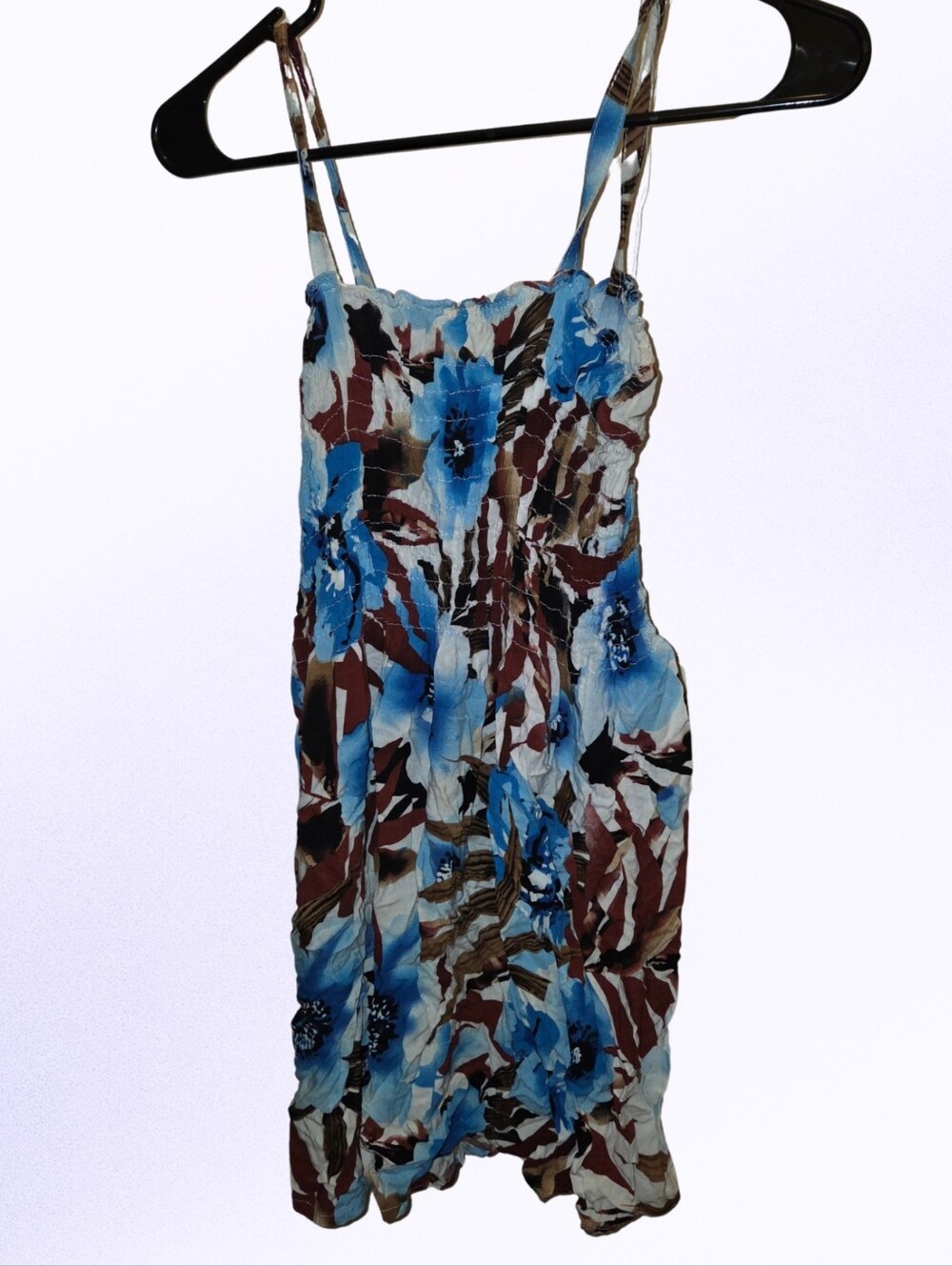 Blue Floral Midi Sundress with Spaghetti Straps